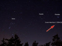Comet Machholz (C2004 Q2), Pleiades, M42, Hyades - labels